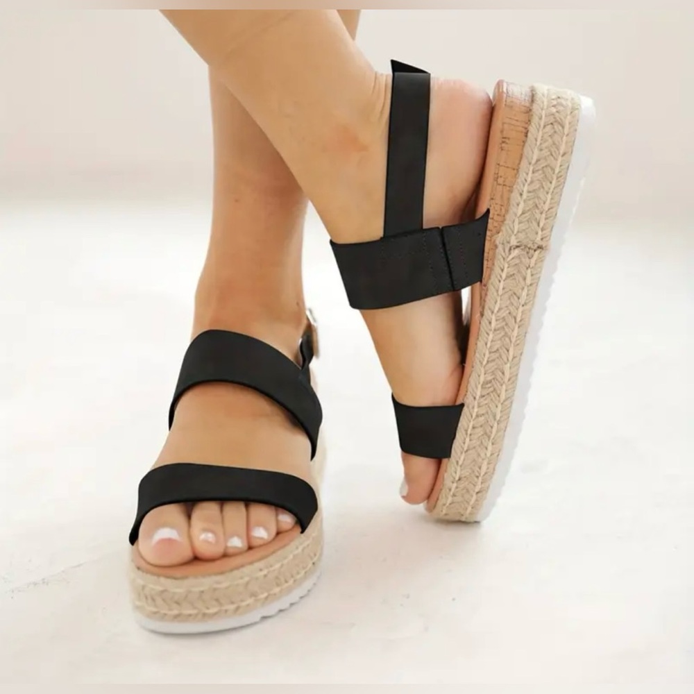 NEW LAICIGO Platform Espadrilles Ankle Buckle Strap Open Toe Wedge Sandals 6.5